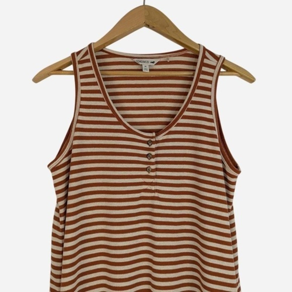 Toad&Co Piru Henley Midi Tank Dress Striped Rust Cream Hemp Medium - Picture 4 of 8
